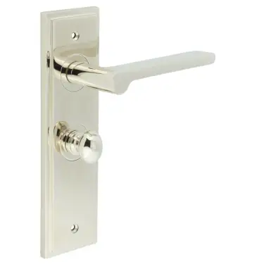Click Here To Enlarge This Photo Of BUR-15PN-453PN-80PN Frelan Hardware Burlington 'Fitzrovia' Door Handles on 57mm Bathroom Backplate with Polished Nickel Turn & Release (Inner 1)