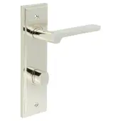 BUR-15PN-456PN-81PN Frelan Hardware Burlington 'Fitzrovia' Door Handles on 78mm DIN Bathroom Backplate with Polished Nickel Turn & Release (Inner 3)