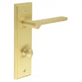 BUR-15SB-456SB-80SB Frelan Hardware Burlington 'Fitzrovia' Door Handles on 78mm DIN Bathroom Backplate with Satin Brass Turn & Release (Inner 1)