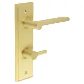 BUR-15SB-456SB-82SB Frelan Hardware Burlington 'Fitzrovia' Door Handles on 78mm DIN Bathroom Backplate with Satin Brass Easy Turn & Release