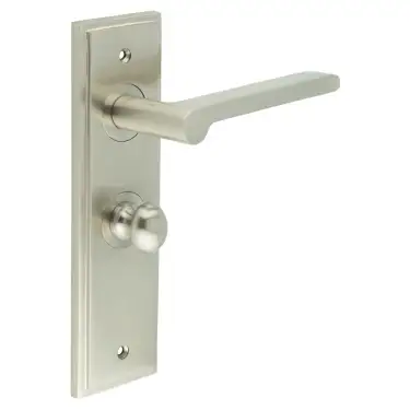 Click Here To Enlarge This Photo Of BUR-15SN-453SN-80SN Frelan Hardware Burlington 'Fitzrovia' Door Handles on 57mm Bathroom Backplate with Satin Nickel Turn & Release (Inner 1)