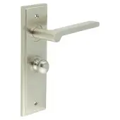 BUR-15SN-453SN-80SN Frelan Hardware Burlington 'Fitzrovia' Door Handles on 57mm Bathroom Backplate with Satin Nickel Turn & Release (Inner 1)