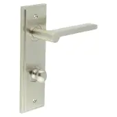 BUR-15SN-456SN-80SN Frelan Hardware Burlington 'Fitzrovia' Door Handles on 78mm DIN Bathroom Backplate with Satin Nickel Turn & Release (Inner 1)