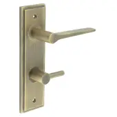BUR-20AB-456AB-82AB Frelan Hardware Burlington 'Knightsbridge' Door Handles on 78mm DIN Bathroom Backplate with Antique Brass Easy Turn & Release