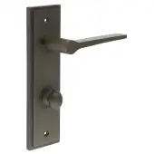 BUR-20DB-456DB-80DB Frelan Hardware Burlington 'Knightsbridge' Door Handles on 78mm DIN Bathroom Backplate with Dark Bronze Turn & Release (Inner 1)