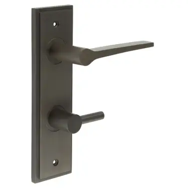 Click Here To Enlarge This Photo Of BUR-20DB-456DB-82DB Frelan Hardware Burlington 'Knightsbridge' Door Handles on 78mm DIN Bathroom Backplate with Dark Bronze Easy Turn & Release