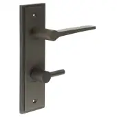 BUR-20DB-456DB-82DB Frelan Hardware Burlington 'Knightsbridge' Door Handles on 78mm DIN Bathroom Backplate with Dark Bronze Easy Turn & Release