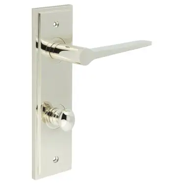 Click Here To Enlarge This Photo Of BUR-20PN-456PN-80PN Frelan Hardware Burlington 'Knightsbridge' Door Handles on 78mm DIN Bathroom Backplate with Polished Nickel Turn & Release (Inner 1)