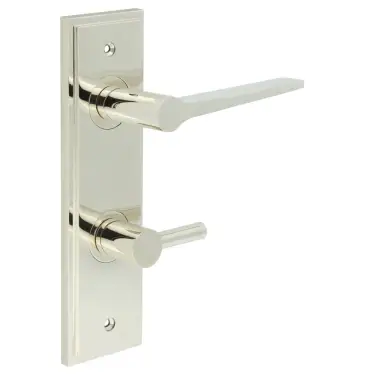 Click Here To Enlarge This Photo Of BUR-20PN-456PN-82PN Frelan Hardware Burlington 'Knightsbridge' Door Handles on 78mm DIN Bathroom Backplate with Polished Nickel Easy Turn & Release
