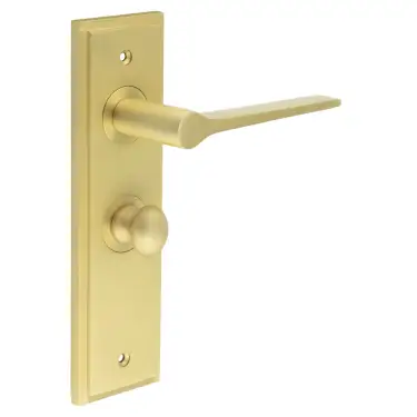 Click Here To Enlarge This Photo Of BUR-20SB-453SB-80SB Frelan Hardware Burlington 'Knightsbridge' Door Handles on 57mm Bathroom Backplate with Satin Brass Turn & Release (Inner 1)