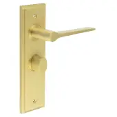 BUR-20SB-453SB-81SB Frelan Hardware Burlington 'Knightsbridge' Door Handles on 57mm Bathroom Backplate with Satin Brass Turn & Release (Inner 3)