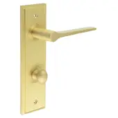 BUR-20SB-456SB-80SB Frelan Hardware Burlington 'Knightsbridge' Door Handles on 78mm DIN Bathroom Backplate with Satin Brass Turn & Release (Inner 1)