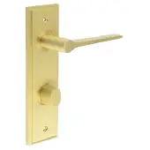 BUR-20SB-456SB-81SB Frelan Hardware Burlington 'Knightsbridge' Door Handles on 78mm DIN Bathroom Backplate with Satin Brass Turn & Release (Inner 3)