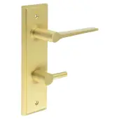 BUR-20SB-456SB-82SB Frelan Hardware Burlington 'Knightsbridge' Door Handles on 78mm DIN Bathroom Backplate with Satin Brass Easy Turn & Release