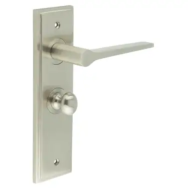 Click Here To Enlarge This Photo Of BUR-20SN-453SN-80SN Frelan Hardware Burlington 'Knightsbridge' Door Handles on 57mm Bathroom Backplate with Satin Nickel Turn & Release (Inner 1)