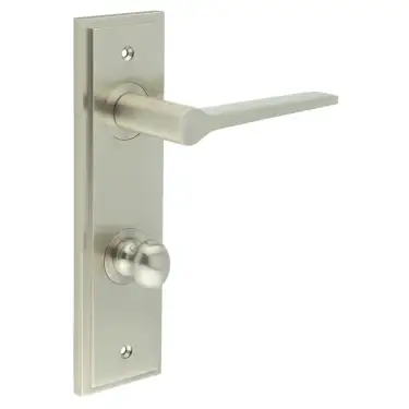 Click Here To Enlarge This Photo Of BUR-20SN-456SN-80SN Frelan Hardware Burlington 'Knightsbridge' Door Handles on 78mm DIN Bathroom Backplate with Satin Nickel Turn & Release (Inner 1)