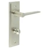 BUR-20SN-456SN-80SN Frelan Hardware Burlington 'Knightsbridge' Door Handles on 78mm DIN Bathroom Backplate with Satin Nickel Turn & Release (Inner 1)