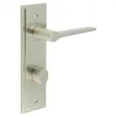 BUR-20SN-456SN-81SN Frelan Hardware Burlington 'Knightsbridge' Door Handles on 78mm DIN Bathroom Backplate with Satin Nickel Turn & Release (Inner 3)