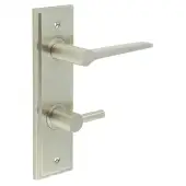 BUR-20SN-456SN-82SN Frelan Hardware Burlington 'Knightsbridge' Door Handles on 78mm DIN Bathroom Backplate with Satin Nickel Easy Turn & Release