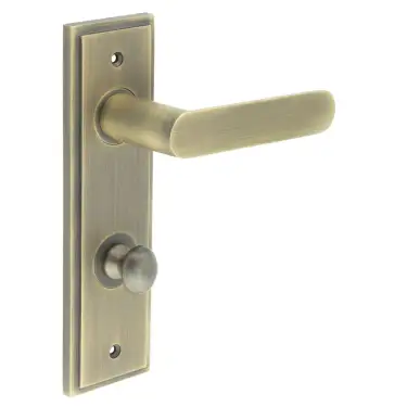 Click Here To Enlarge This Photo Of BUR-25AB-456AB-80AB Frelan Hardware Burlington 'Kensington' Door Handles on 78mm DIN Bathroom Backplate with Antique Brass Turn & Release (Inner 1)