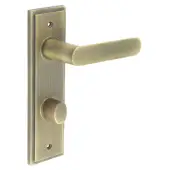 BUR-25AB-456AB-81AB Frelan Hardware Burlington 'Kensington' Door Handles on 78mm DIN Bathroom Backplate with Antique Brass Turn & Release (Inner 3)