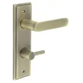 BUR-25AB-456AB-82AB Frelan Hardware Burlington 'Kensington' Door Handles on 78mm DIN Bathroom Backplate with Antique Brass Easy Turn & Release