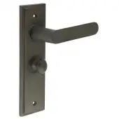 BUR-25DB-453DB-80DB Frelan Hardware Burlington 'Kensington' Door Handles on 57mm Bathroom Backplate with Dark Bronze Turn & Release (Inner 1)