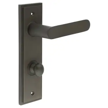 Click Here To Enlarge This Photo Of BUR-25DB-456DB-80DB Frelan Hardware Burlington 'Kensington' Door Handles on 78mm DIN Bathroom Backplate with Dark Bronze Turn & Release (Inner 1)