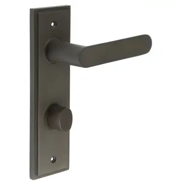 Click Here To Enlarge This Photo Of BUR-25DB-456DB-81DB Frelan Hardware Burlington 'Kensington' Door Handles on 78mm DIN Bathroom Backplate with Dark Bronze Turn & Release (Inner 3)