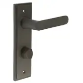 BUR-25DB-456DB-81DB Frelan Hardware Burlington 'Kensington' Door Handles on 78mm DIN Bathroom Backplate with Dark Bronze Turn & Release (Inner 3)