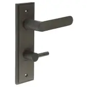 BUR-25DB-456DB-82DB Frelan Hardware Burlington 'Kensington' Door Handles on 78mm DIN Bathroom Backplate with Dark Bronze Easy Turn & Release