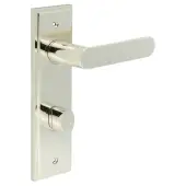 BUR-25PN-456PN-81PN Frelan Hardware Burlington 'Kensington' Door Handles on 78mm DIN Bathroom Backplate with Polished Nickel Turn & Release (Inner 3)