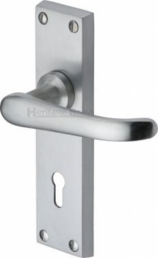 Click Here To Enlarge This Photo Of V700-SC Heritage Brass Door Handle Lever Lock Windsor Design Satin Chrome Finish