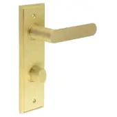 BUR-25SB-456SB-81SB Frelan Hardware Burlington 'Kensington' Door Handles on 78mm DIN Bathroom Backplate with Satin Brass Turn & Release (Inner 3)