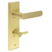 BUR-25SB-456SB-82SB Frelan Hardware Burlington 'Kensington' Door Handles on 78mm DIN Bathroom Backplate with Satin Brass Easy Turn & Release