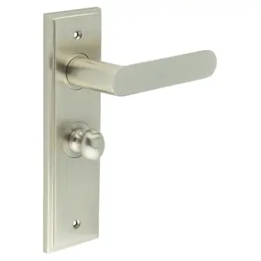 Click Here To Enlarge This Photo Of BUR-25SN-453SN-80SN Frelan Hardware Burlington 'Kensington' Door Handles on 57mm Bathroom Backplate with Satin Nickel Turn & Release (Inner 1)