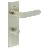 BUR-25SN-456SN-81SN Frelan Hardware Burlington 'Kensington' Door Handles on 78mm DIN Bathroom Backplate with Satin Nickel Turn & Release (Inner 3)
