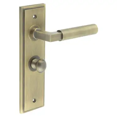 Click Here To Enlarge This Photo Of BUR-30AB-453AB-80AB Frelan Hardware Burlington 'Westminster' Door Handles on 57mm Bathroom Backplate with Antique Brass Turn & Release (Inner 1)