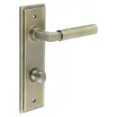BUR-30AB-456AB-80AB Frelan Hardware Burlington 'Westminster' Door Handles on 78mm DIN Bathroom Backplate with Antique Brass Turn & Release (Inner 1)