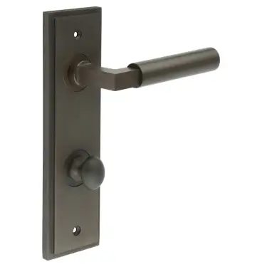 Click Here To Enlarge This Photo Of BUR-30DB-456DB-80DB Frelan Hardware Burlington 'Westminster' Door Handles on 78mm DIN Bathroom Backplate with Dark Bronze Turn & Release (Inner 1)