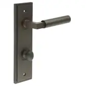 BUR-30DB-456DB-80DB Frelan Hardware Burlington 'Westminster' Door Handles on 78mm DIN Bathroom Backplate with Dark Bronze Turn & Release (Inner 1)