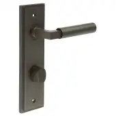 BUR-30DB-456DB-81DB Frelan Hardware Burlington 'Westminster' Door Handles on 78mm DIN Bathroom Backplate with Dark Bronze Turn & Release (Inner 3)