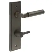 BUR-30DB-456DB-82DB Frelan Hardware Burlington 'Westminster' Door Handles on 78mm DIN Bathroom Backplate with Dark Bronze Easy Turn & Release