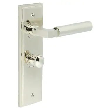 Click Here To Enlarge This Photo Of BUR-30PN-453PN-80PN Frelan Hardware Burlington 'Westminster' Door Handles on 57mm Bathroom Backplate with Polished Nickel Turn & Release (Inner 1)