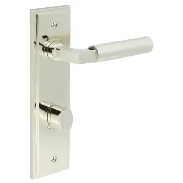 Click Here To Enlarge This Photo Of BUR-30PN-456PN-81PN Frelan Hardware Burlington 'Westminster' Door Handles on 78mm DIN Bathroom Backplate with Polished Nickel Turn & Release (Inner 3)
