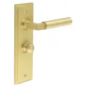 BUR-30SB-453SB-80SB Frelan Hardware Burlington 'Westminster' Door Handles on 57mm Bathroom Backplate with Satin Brass Turn & Release (Inner 1)