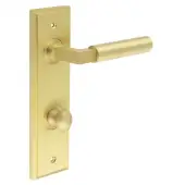 BUR-30SB-456SB-80SB Frelan Hardware Burlington 'Westminster' Door Handles on 78mm DIN Bathroom Backplate with Satin Brass Turn & Release (Inner 1)