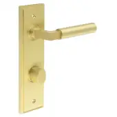 BUR-30SB-456SB-81SB Frelan Hardware Burlington 'Westminster' Door Handles on 78mm DIN Bathroom Backplate with Satin Brass Turn & Release (Inner 3)