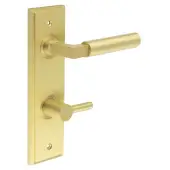 BUR-30SB-456SB-82SB Frelan Hardware Burlington 'Westminster' Door Handles on 78mm DIN Bathroom Backplate with Satin Brass Easy Turn & Release