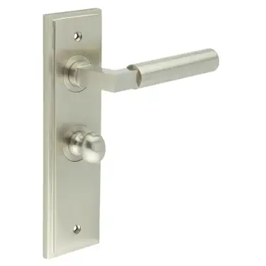 Click Here To Enlarge This Photo Of BUR-30SN-453SN-80SN Frelan Hardware Burlington 'Westminster' Door Handles on 57mm Bathroom Backplate with Satin Nickel Turn & Release (Inner 1)